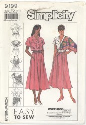 9199 SIMPLICITY 1989 EZ DIRNDL SKIRT, CAP SLEEVE BLOUSE, SCARF PATTERN 6-14 UNCUT